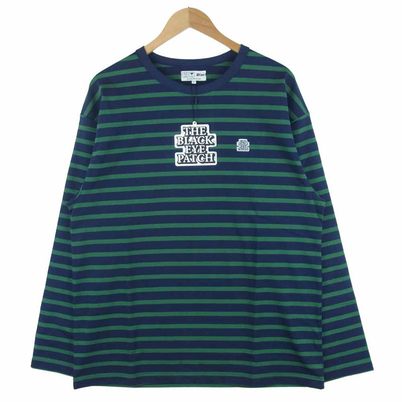 ブラックアイパッチ BEPFW21TE04 OG LABEL BORDERED L/S TEE ボーダー 長袖 Tシャツ ネイビー系 グリーン系  L【新古品】【未使用】【中古】