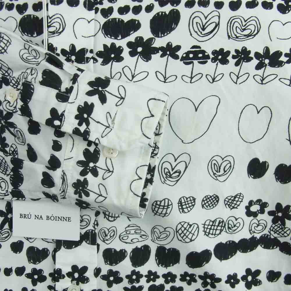 BRU NA BOINNE ブルーナボイン 4476 復刻 ルーラブーラ シャツ グラフィック 総柄 長袖 シャツ ホワイト系 ブラック系 L【極上美品】【中古】
