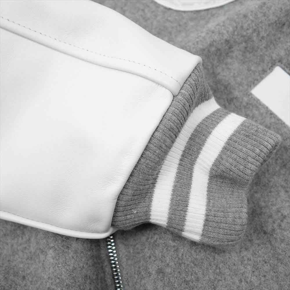 WIND AND SEA ウィンダンシー × ICECREAM アイスクリーム VARSITY JACKET ICJP215SX004 袖レザー 切替 ヴァーシティ ジャケット グレー系 ホワイト系 S【新古品】【未使用】【中古】