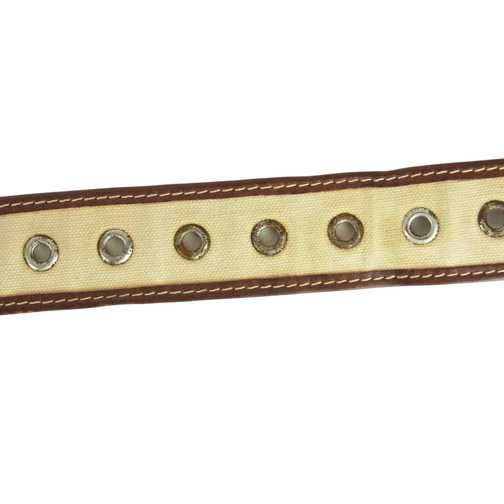 RRL ダブルアールエル アンティーク調 ボタン キャンバス レザー ベルト ホワイト系 ブラウン系 30【中古】