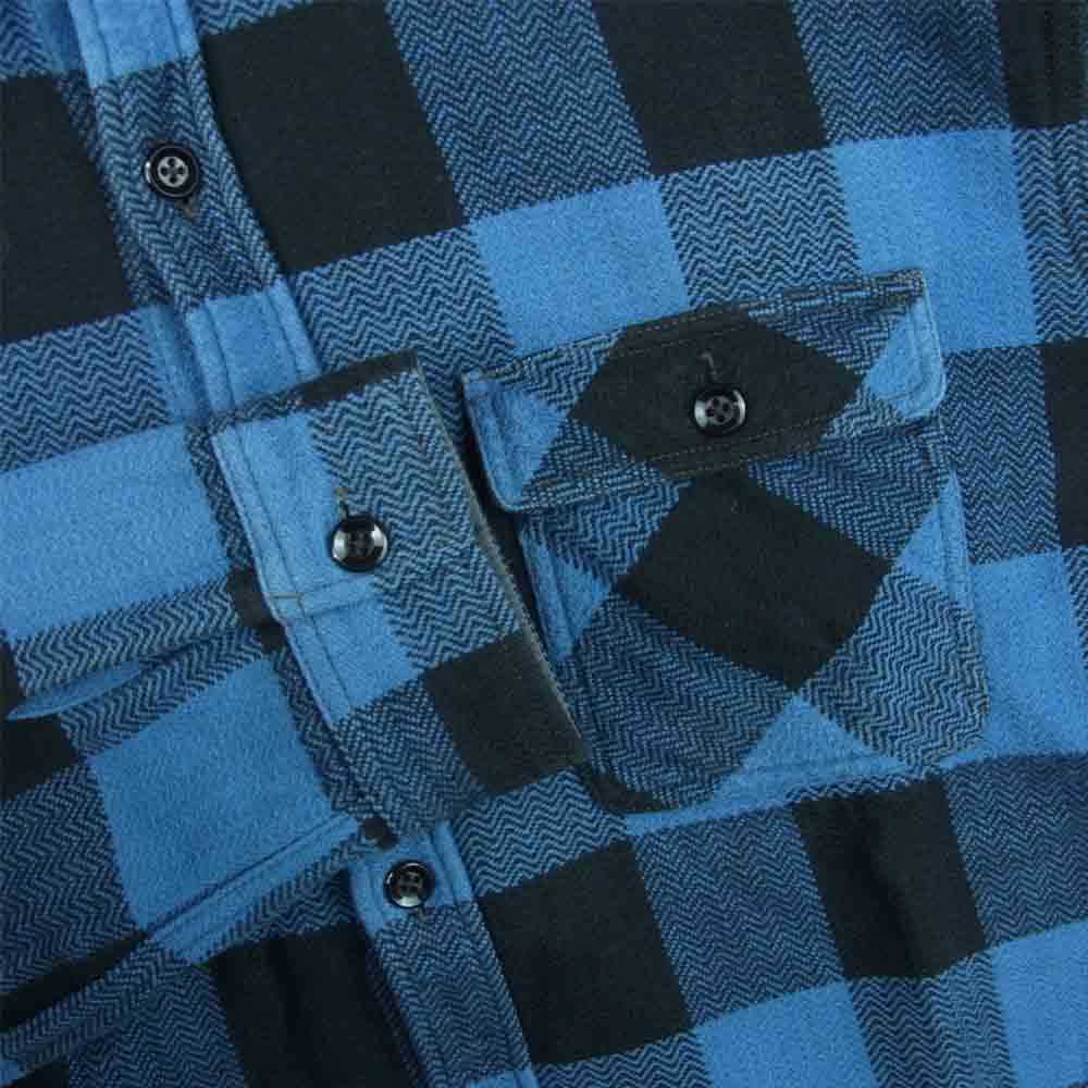 THE FLAT HEAD ザフラットヘッド ヘビーネル チェック 長袖 ワーク シャツ コットン 日本製 ブルー系 42【中古】