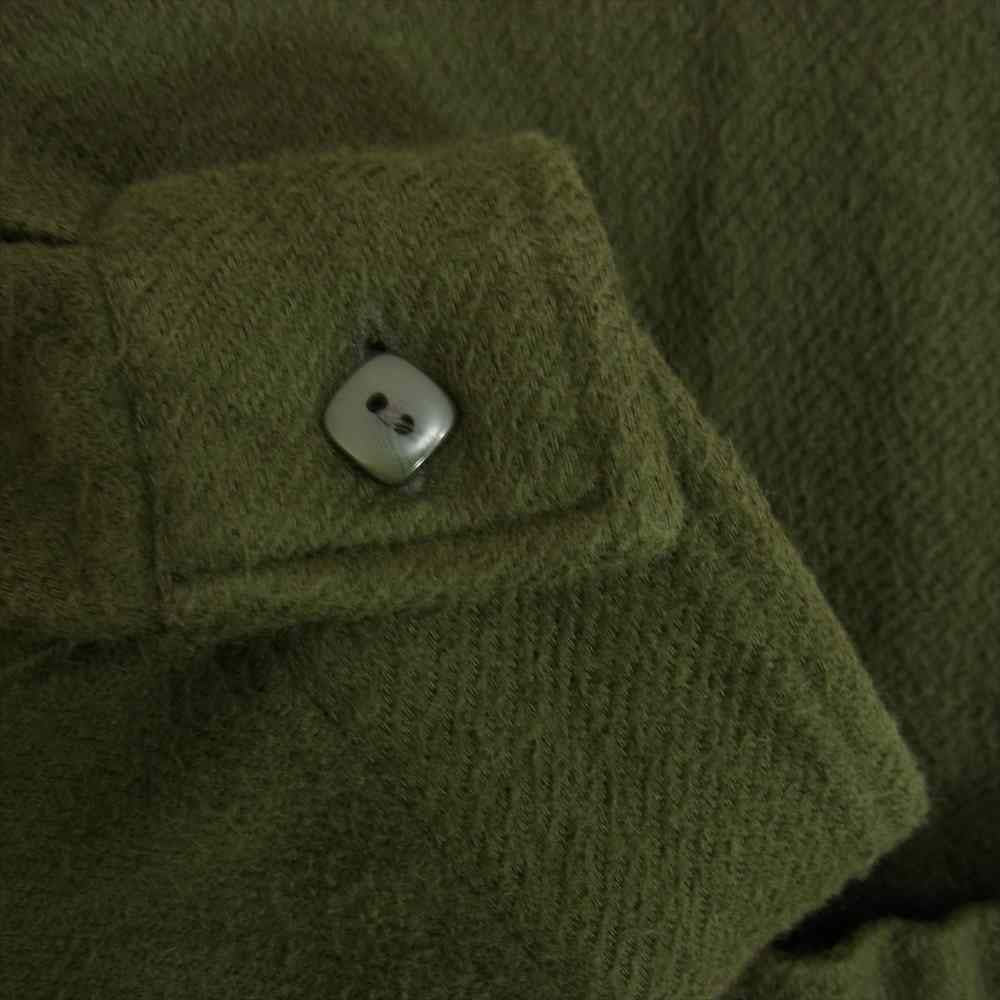 TENDERLOIN テンダーロイン 20SS STAND SHT LS SOLID バック刺繍 バンドカラー ウール シャツ カーキ系 L【中古】