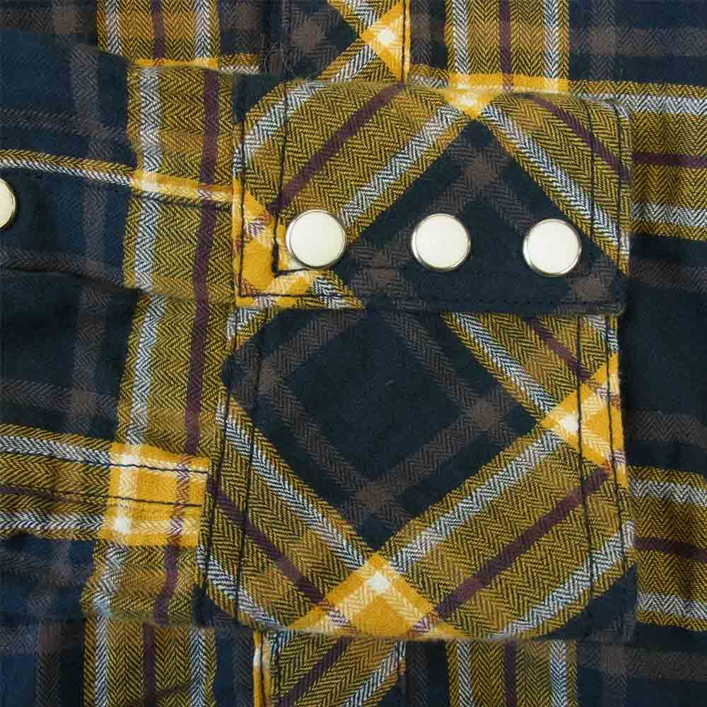 AKM エイケイエム S111 CNU153 L-S CHECK western shirt 長袖 チェック ウエスタン シャツ イエロー系 L【美品】【中古】