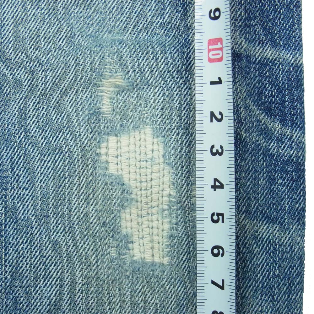 WAREHOUSE ウエアハウス レザー パッチ デニム パンツ ダメージ インディゴブルー系【中古】