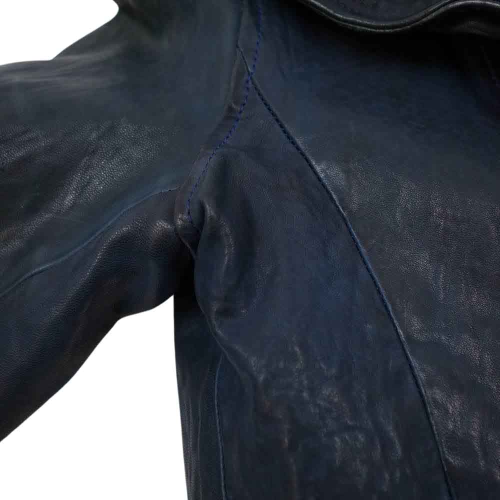 ISAMUKATAYAMA BACKLASH イサムカタヤマバックラッシュ 1367-05 ジャパンホース 製品染め フード パーカー レザー ライダース ジャケット ダークネイビー系 M【中古】