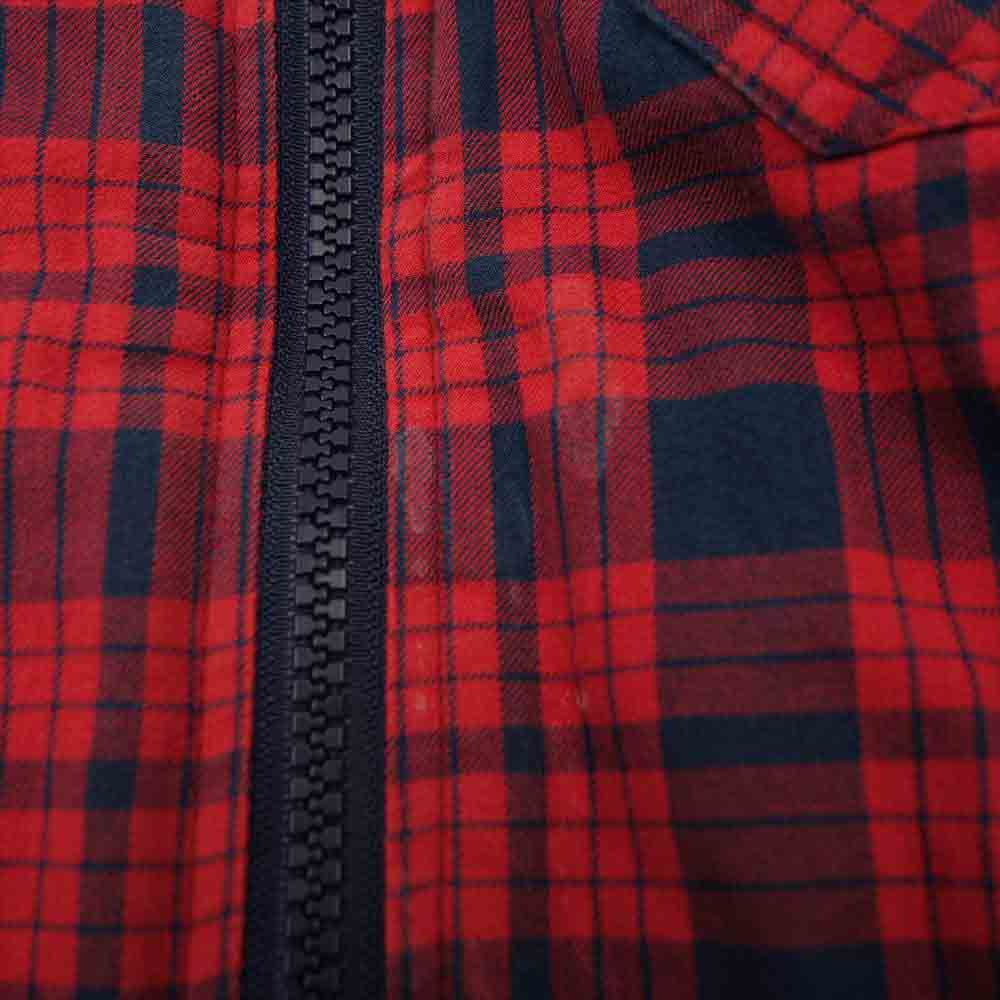 Supreme シュプリーム 14AW QUILTED ZIP FLANNEL キルティングライナー付 チェック シャツ ジップアップ ジャケット レッド系 XL【中古】