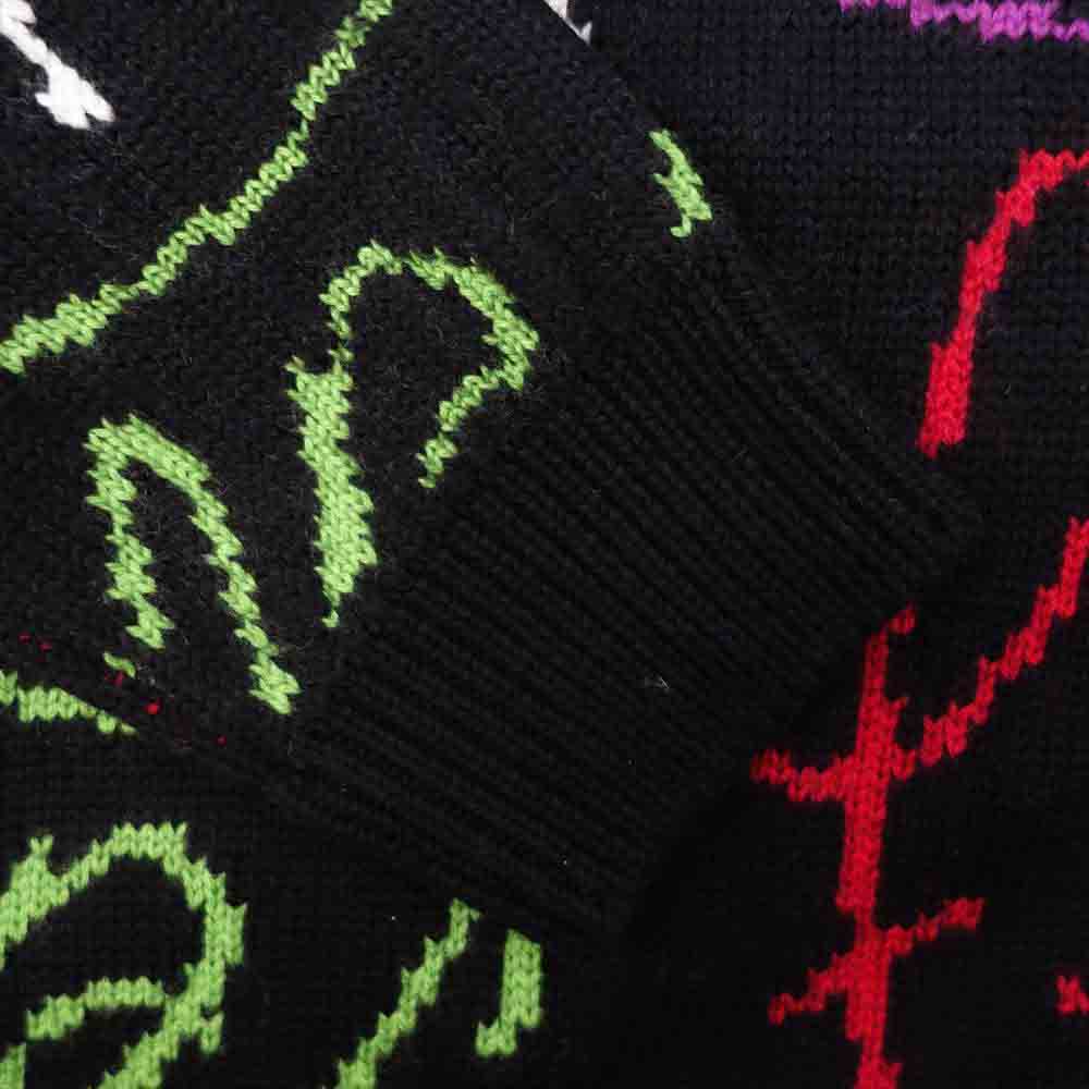 FENDI フェンディ 21AW FZY463 AH3E 国内正規品 ARTIST ALLOVER KNIT マルチ レタリング ロゴ クルーネック ニット セーター ブラック系 50【中古】