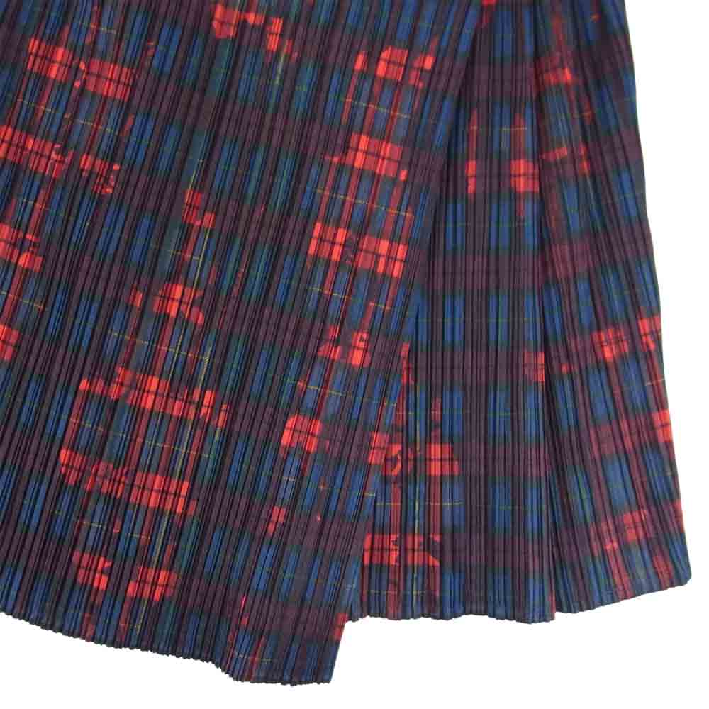 PLEATS PLEASE プリーツプリーズ イッセイミヤケ ISSEY MIYAKE イッセイミヤケ PP64-JG455 タータンチェック ラップスカート レッド系 4【美品】【中古】