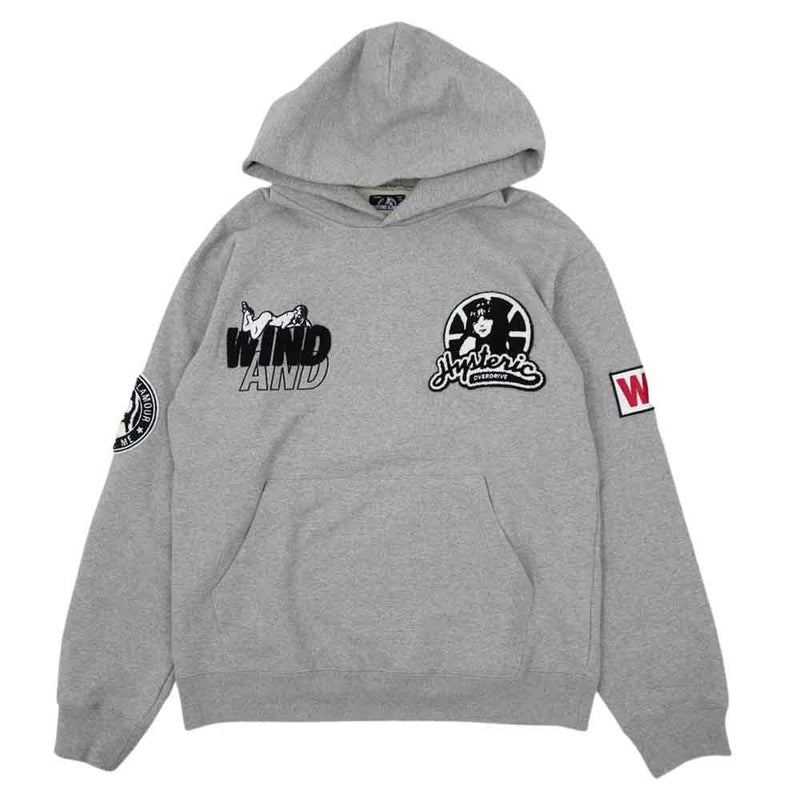 HYSTERIC GLAMOUR ヒステリックグラマー WIND AND SEA WDS-HYS-2-02 HOODIE ウィンダンシー フーディ  パーカー グレー系 M【美品】【中古】