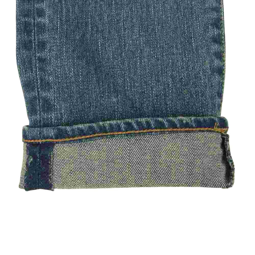 1piu1uguale3 ウノピュウノウグァーレトレ MRP367 CTU181 9 TAPERED BANDANA テーパード クラッシュ ダメージ リペア加工 バンダナ テーパード デニム パンツ インディゴブルー系 4【美品】【中古】