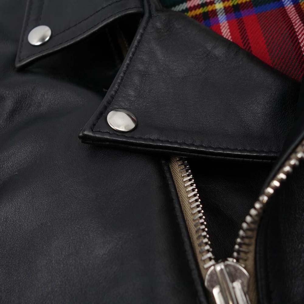 Lewis Leathers ルイスレザー CYCLONE サイクロン ホースハイド ベージュ ジッパーテープ チェック裏地 ライダース ジャケット ブラック系 38【中古】