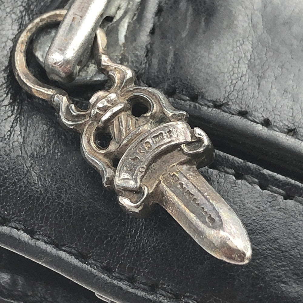 CHROME HEARTS クロムハーツ(原本無) WAVE WALLET ウェーブ クロスボールボタン レザー ウォレット ブラック系【中古】