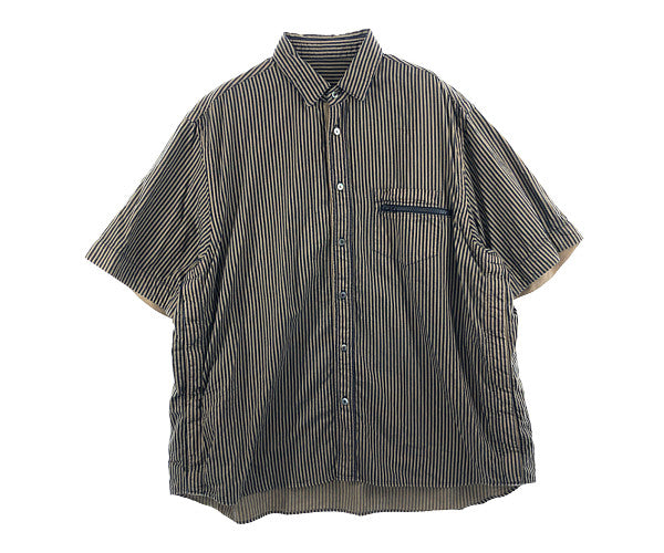 Sacai サカイ 半袖シャツ 22SS 22-02788M サイドポケット ストライプ ドッキング ジップ シャツ ブラウン系 3【中古】 Sacai サカイ 22SS 22-02788M サイドポケット ストライプ ドッキング