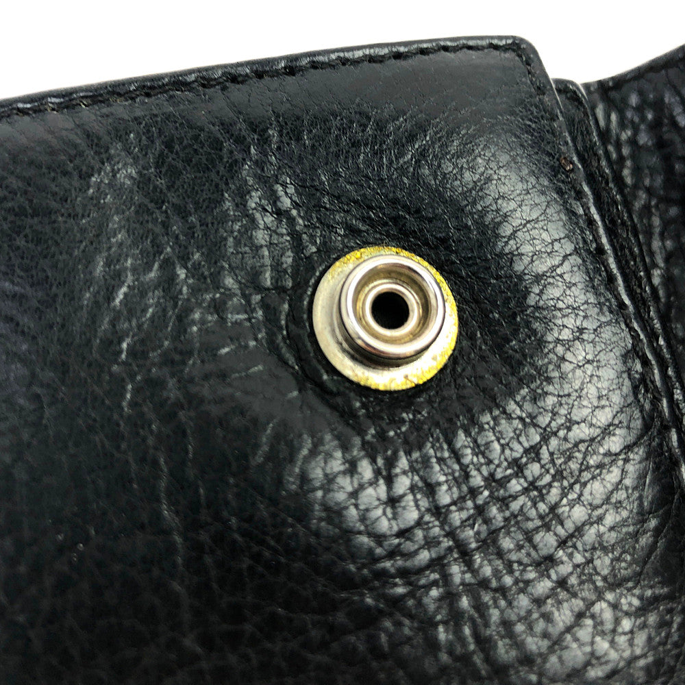 CHROME HEARTS クロムハーツ(原本無) WAVE WALLET ウェーブ クロスボールボタン レザー ウォレット ブラック系【中古】