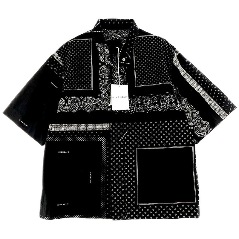 GIVENCHY ジバンシィ BM60RK13ZL Bandana Print Zip Shirt バンダナ プリント ジップ シャツ ブラック系 柄  39【極上美品】【中古】