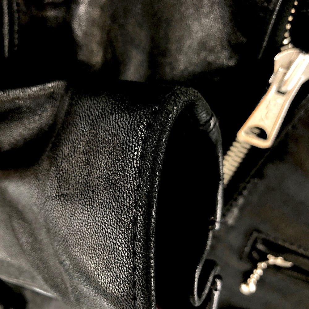 Lewis Leathers ルイスレザー Lightning Sheep ライトニング シープスキン レザー ダブル ライダース ジャケット チェック インナー ブラック系 32【中古】