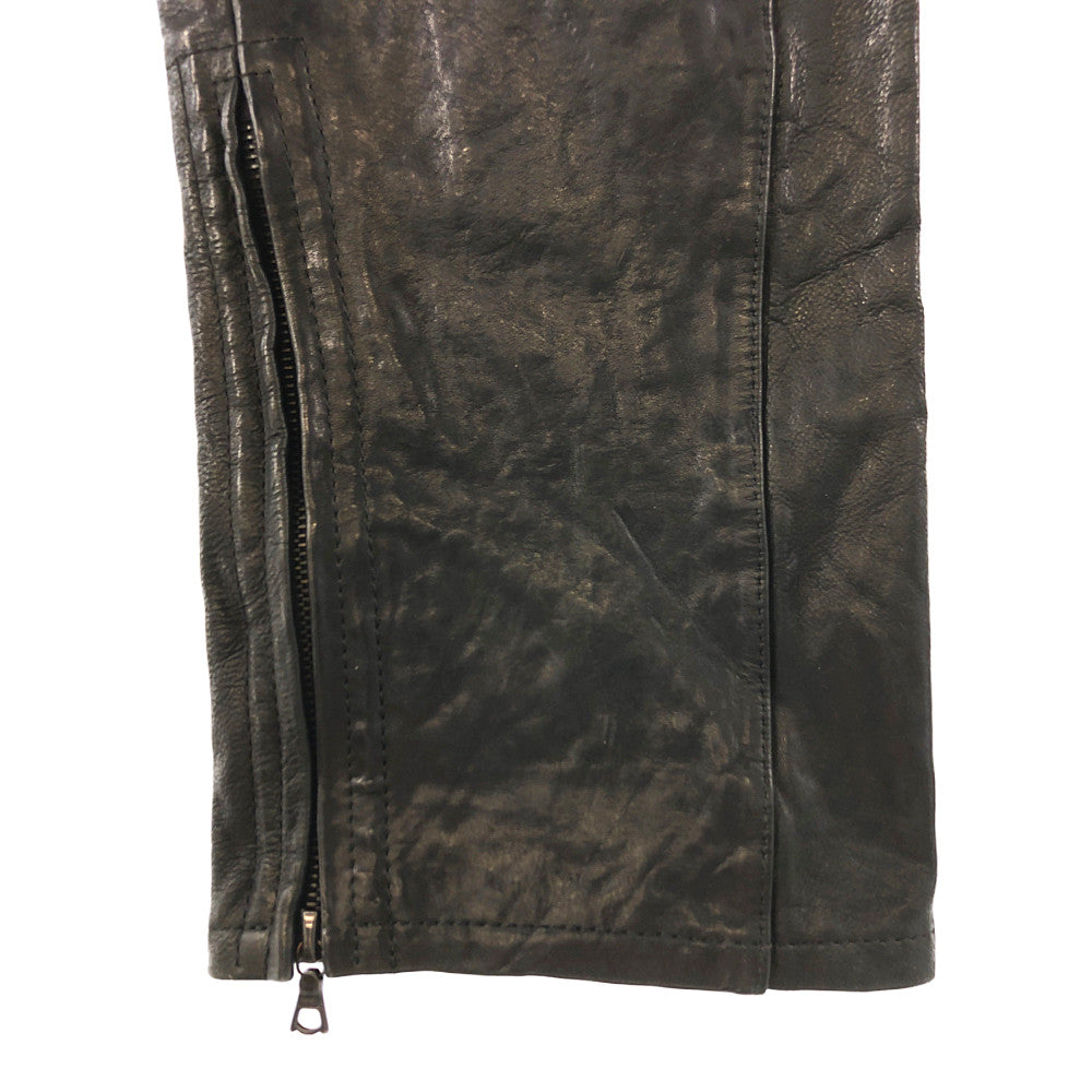 ISAMUKATAYAMA BACKLASH イサムカタヤマバックラッシュ 14AW 1254-08 イタリアンショルダー カウハイド レザー 裾ジップ パンツ ブラック系 M【中古】