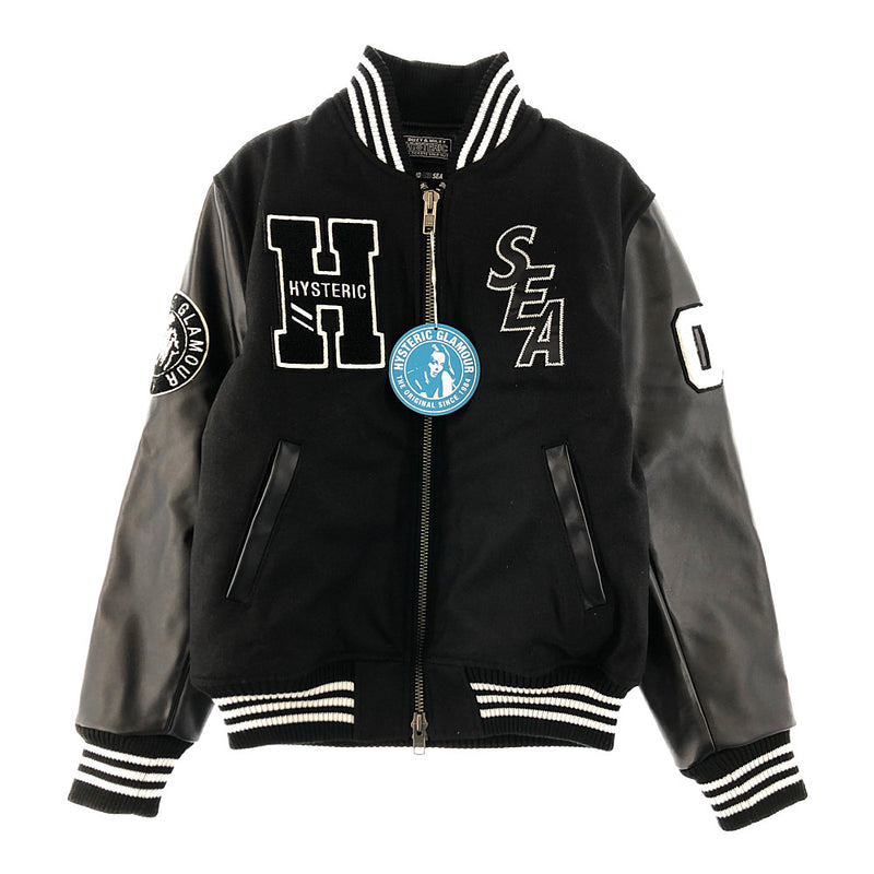 HYSTERIC GLAMOUR ヒステリックグラマー × WIND AND SEA ウィンダンシー 21AW WDS-HYS-3-01 TEAM  STADIUM JUMPER BLACK レザー切替 スタジアム ジャンパー ブルゾン スタジャン バーシティジャケット【新古品】【未使用】【中古】