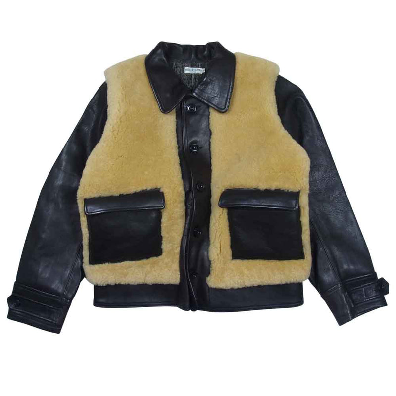 HELLER'S CAF ヘラーズカフェ Sheepskin Horsehide Grizzly Sports Jaket グリズリー ジャケット  熊ジャン ブラック系 38【美品】【中古】