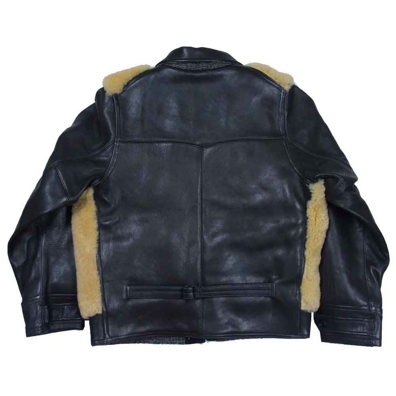 HELLER'S CAF ヘラーズカフェ Sheepskin Horsehide Grizzly Sports Jaket グリズリー ジャケット  熊ジャン ブラック系 38【美品】【中古】