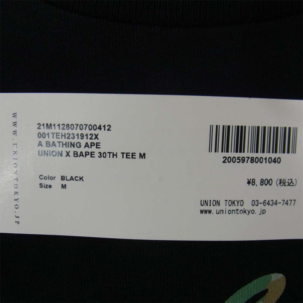 A BATHING APE アベイシングエイプ 21M1128070700412 × UNION 30th TEE ユニオン 30周年記念 ブラック系 M【新古品】【未使用】【中古】