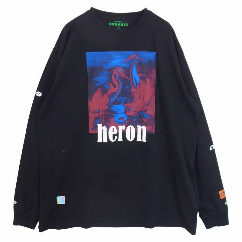 【新品　定価５.６万】HERON PRESTON プリント 長袖Tシャツ　黒　L