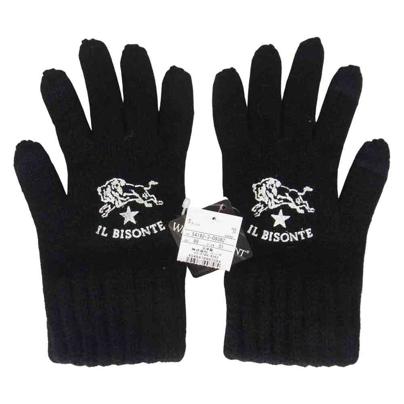 IL BISONTE イルビゾンテ 54192-3-09382 KNIT GLOVES WITH LOGO ロゴ ニット グローブ 手袋 ブラック系  01【新古品】【未使用】【中古】