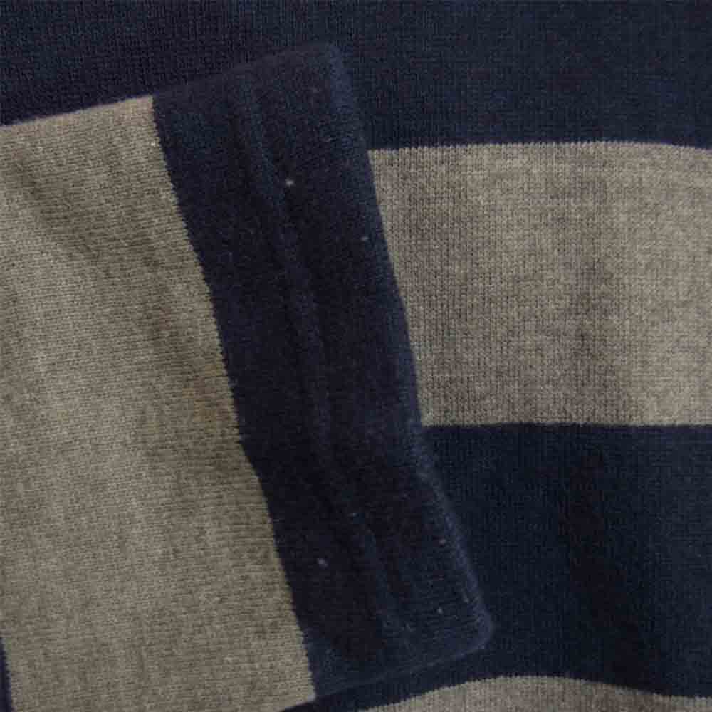 ブラウンバイツータックス B6-u001 Fleece lining borders Crew neck カシミヤ混 フリース ライニング ボーダー クルーネック スウェット ネイビー系 M【中古】