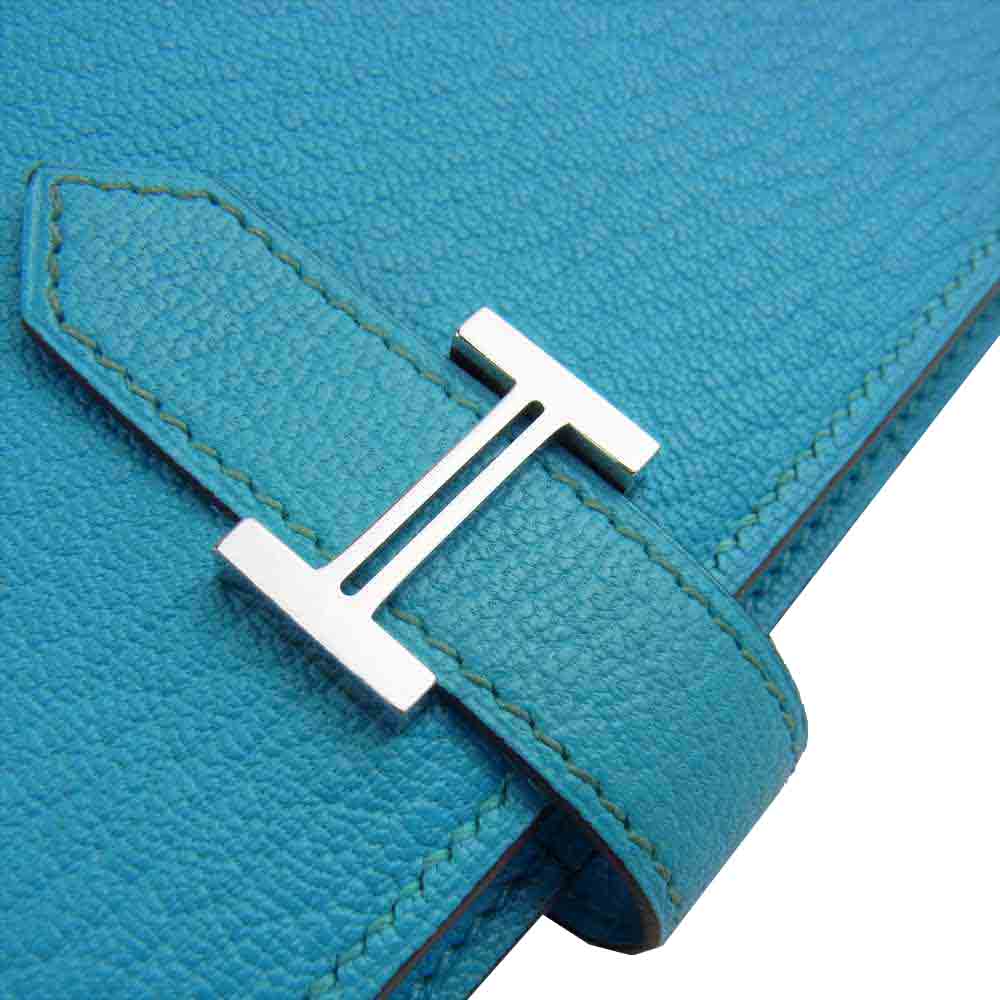 HERMES エルメス □N刻印 ベアンスフレ シルバー金具 財布 ライトブルー系【中古】