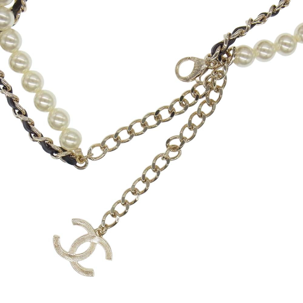 CHANEL シャネル B21K ココマーク パール チェーン ベルト ホワイト系 ブラック系【中古】