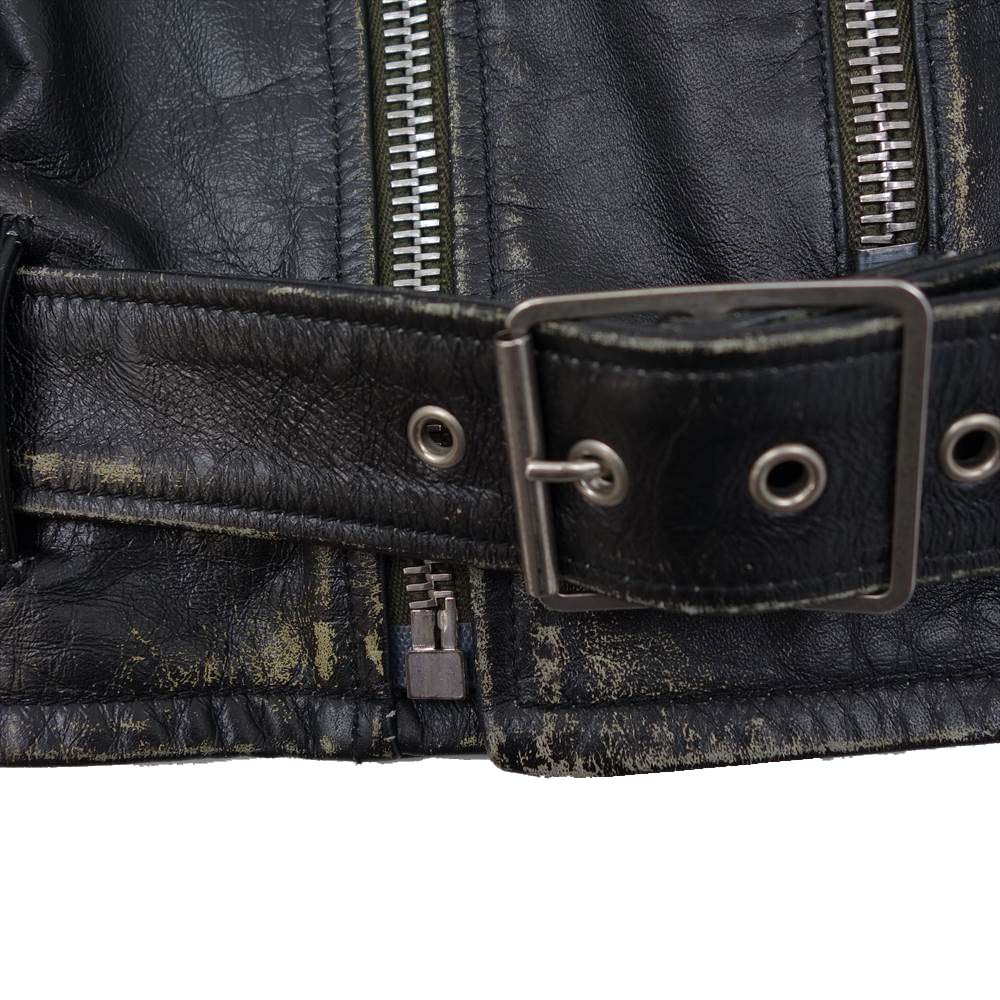 SAINT LAURENT サンローラン 455923 Y5QD1 L17 ヴィンテージ加工 カーフレザー ダブル ライダース モーターサイクル ジャケット ブラック系 50【中古】