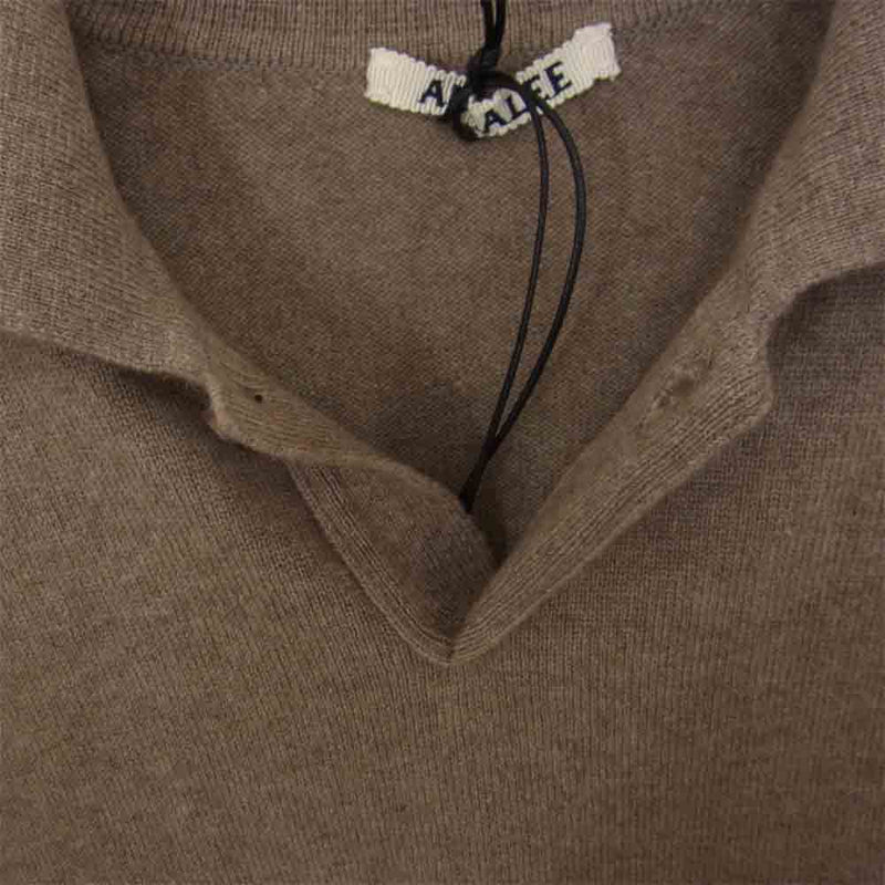 AURALEE オーラリー 21AW A21AP03BC BABY CASHMERE KNIT POLO ベビー カシミヤ ニット ポロシャツ  ブラウン系 3【新古品】【未使用】【中古】