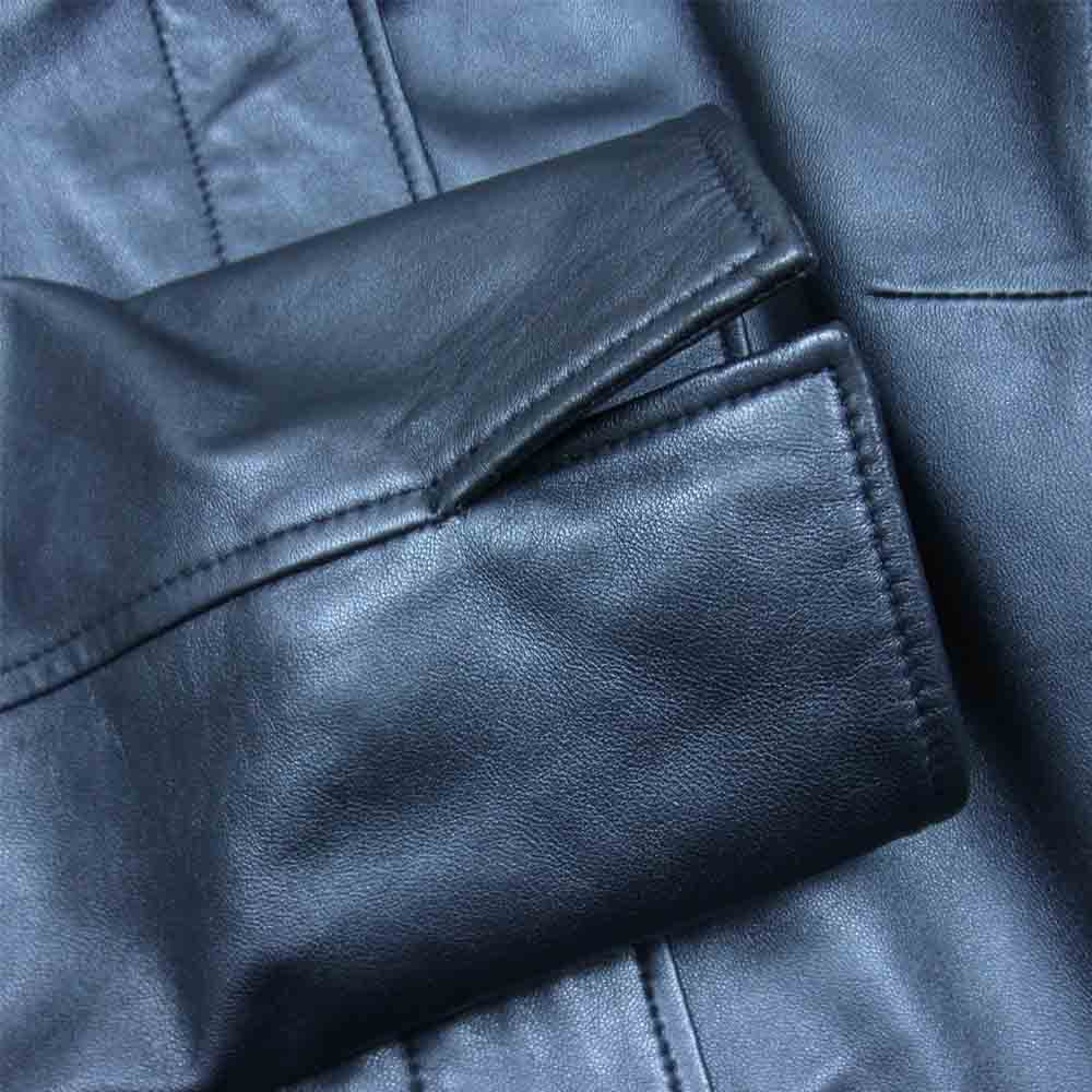 BALMAIN バルマン 1171 フード着脱 撥水加工シープスキン レザー コート ブラック系 13【中古】
