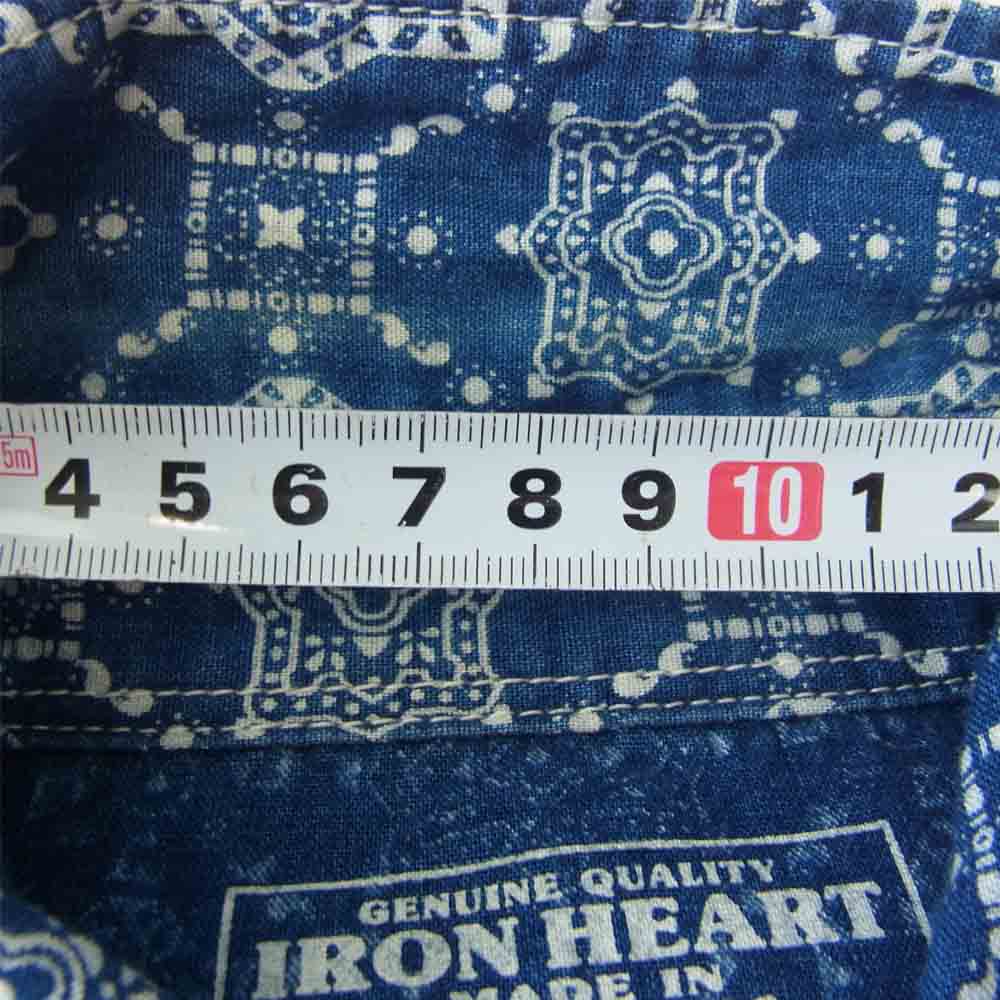 IRON HEART アイアンハート シャンブレー ペイズリー プリント ウエスタン シャツ インディゴブルー系 S【中古】
