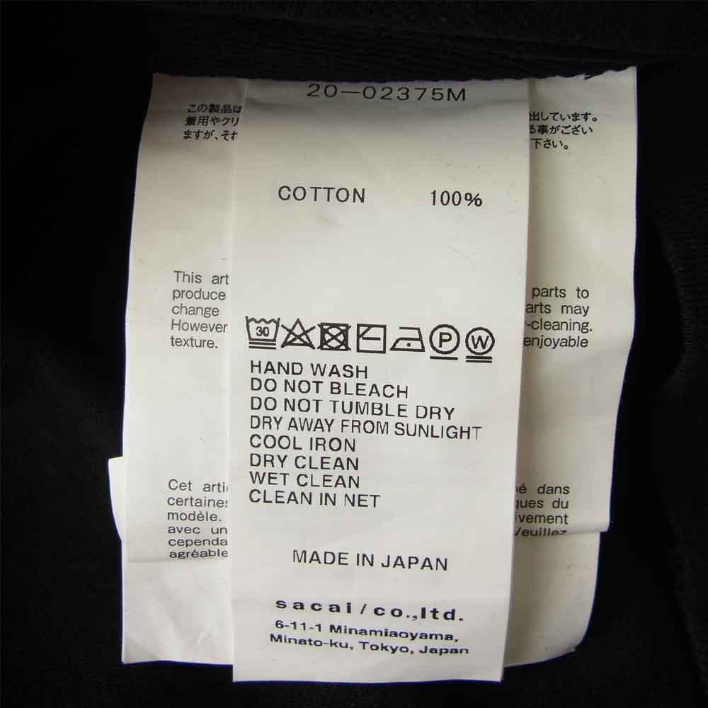 Sacai サカイ 20-02375M サイドジップ ポケット付き 半袖Tシャツ ブラック系 4【美品】【中古】