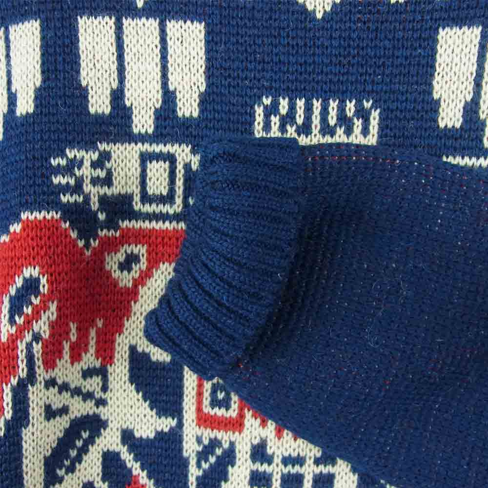 TENDERLOIN テンダーロイン T-SWEATER A ジャガード クルーネック セーター ニット ウール 日本製 ネイビー系【中古】