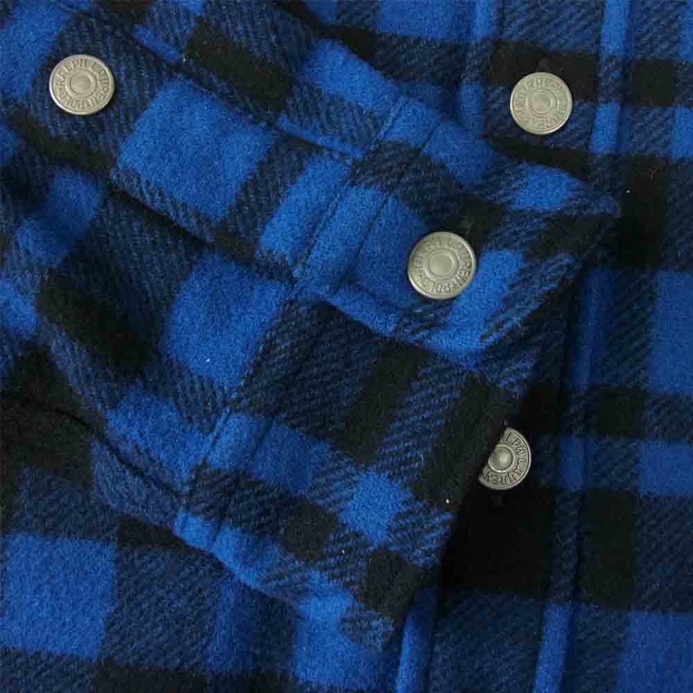 POLO RALPH LAUREN ポロ・ラルフローレン 襟 コーデュロイ チンストラップ ウール チェック シャツ ジャケット ブラック系 ブルー系 L【中古】