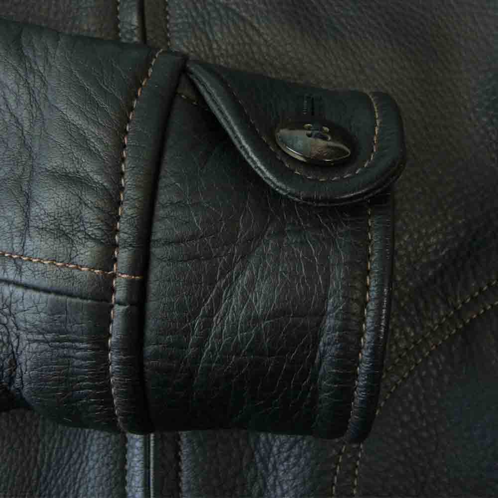THE FLAT HEAD ザフラットヘッド ディアスキン 鹿革 レザー ライダース ジャケット ブラック系 38【中古】