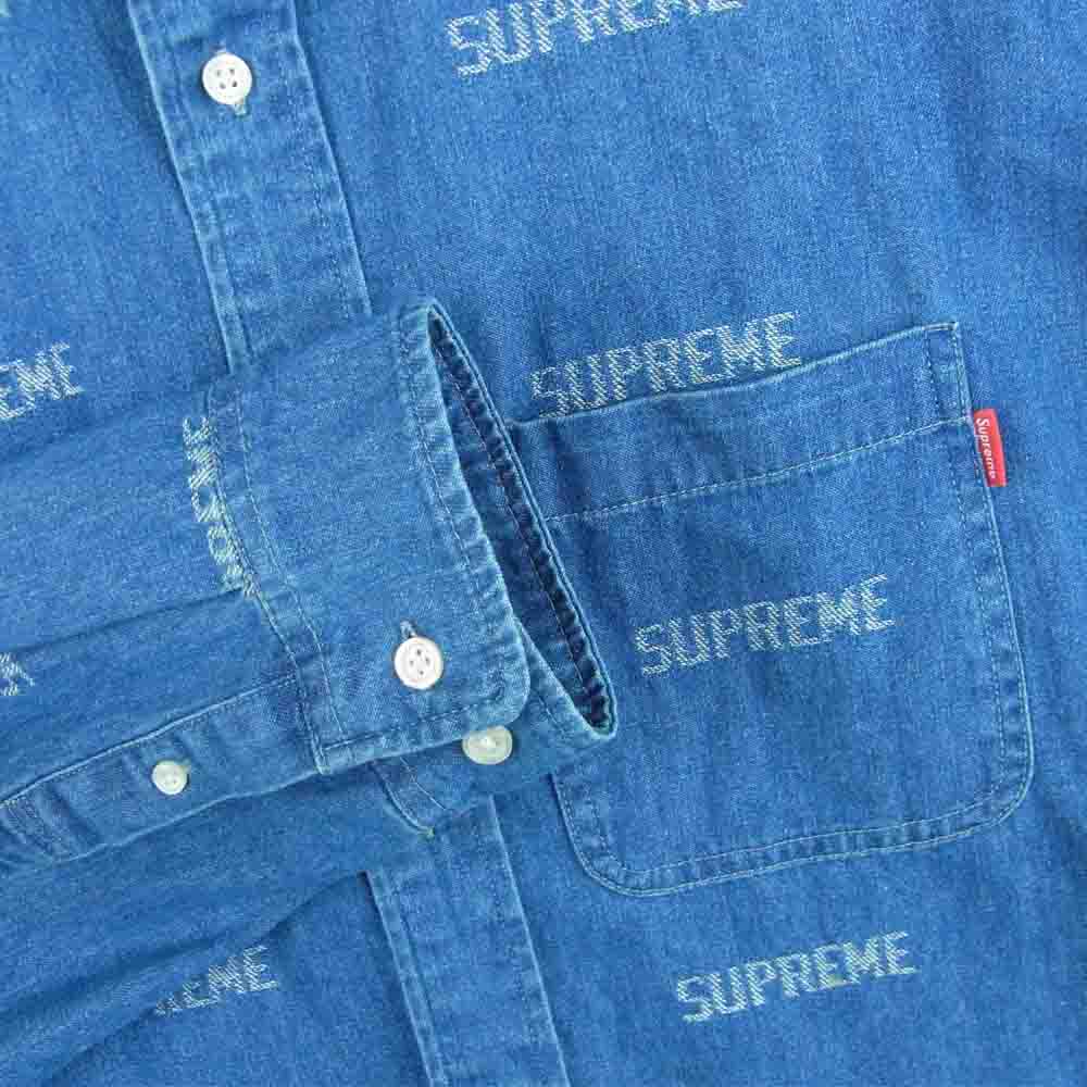 Supreme シュプリーム 19SS Logo Denim Shirt ロゴ デニム 長袖 シャツ コットン 中国製 インディゴブルー系 L【中古】