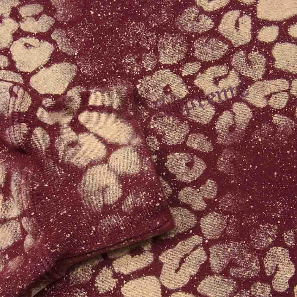 Supreme シュプリーム 21AW Bleached Leopard Hooded Sweatshirt ブリーチ レオパード フーデッド スウェットシャツ プルオーバー 総柄 パーカー ワインレッド系 XL【新古品】【未使用】【中古】