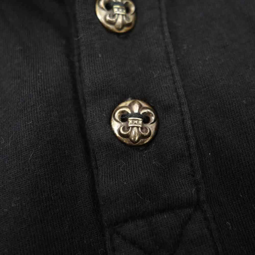 CHROME HEARTS クロムハーツ(原本無) フレアボタン クロスプリント 長袖 ポロシャツ ブラック系【美品】【中古】