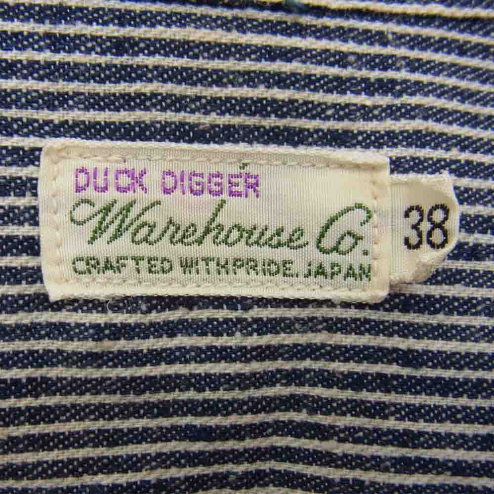 WAREHOUSE ウエアハウス ヒッコリー オープン カラー 半袖シャツ ネイビー系 38【中古】