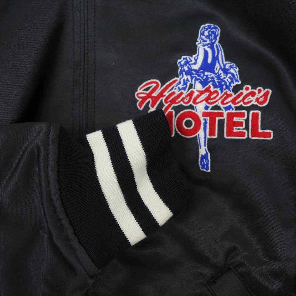 HYSTERIC GLAMOUR ヒステリックグラマー 02221AB03 motel 刺繍 サテン ジャケット ブルゾン ブラック系 M【新古品】【未使用】【中古】