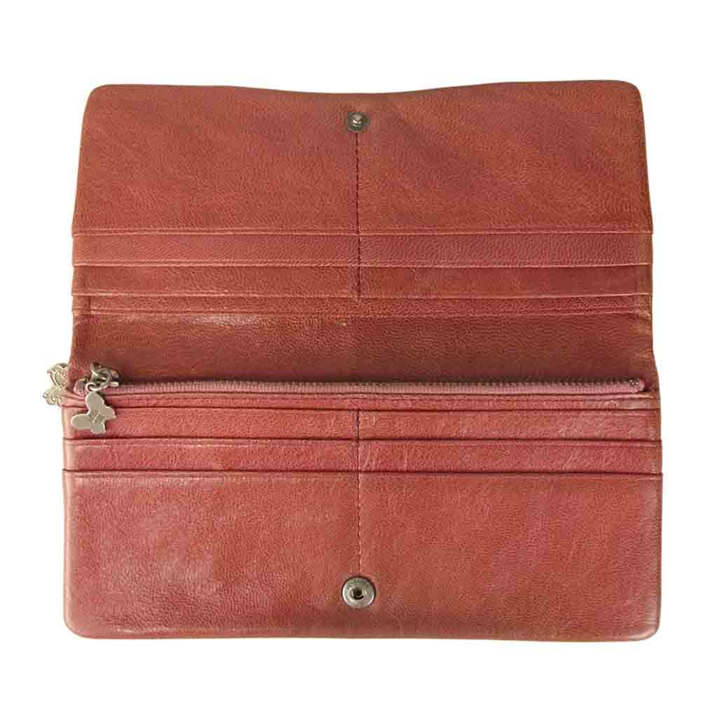 ANNA SUI アナスイ コンチョ スタッズ 二つ折り 長財布 エンジ系【中古】