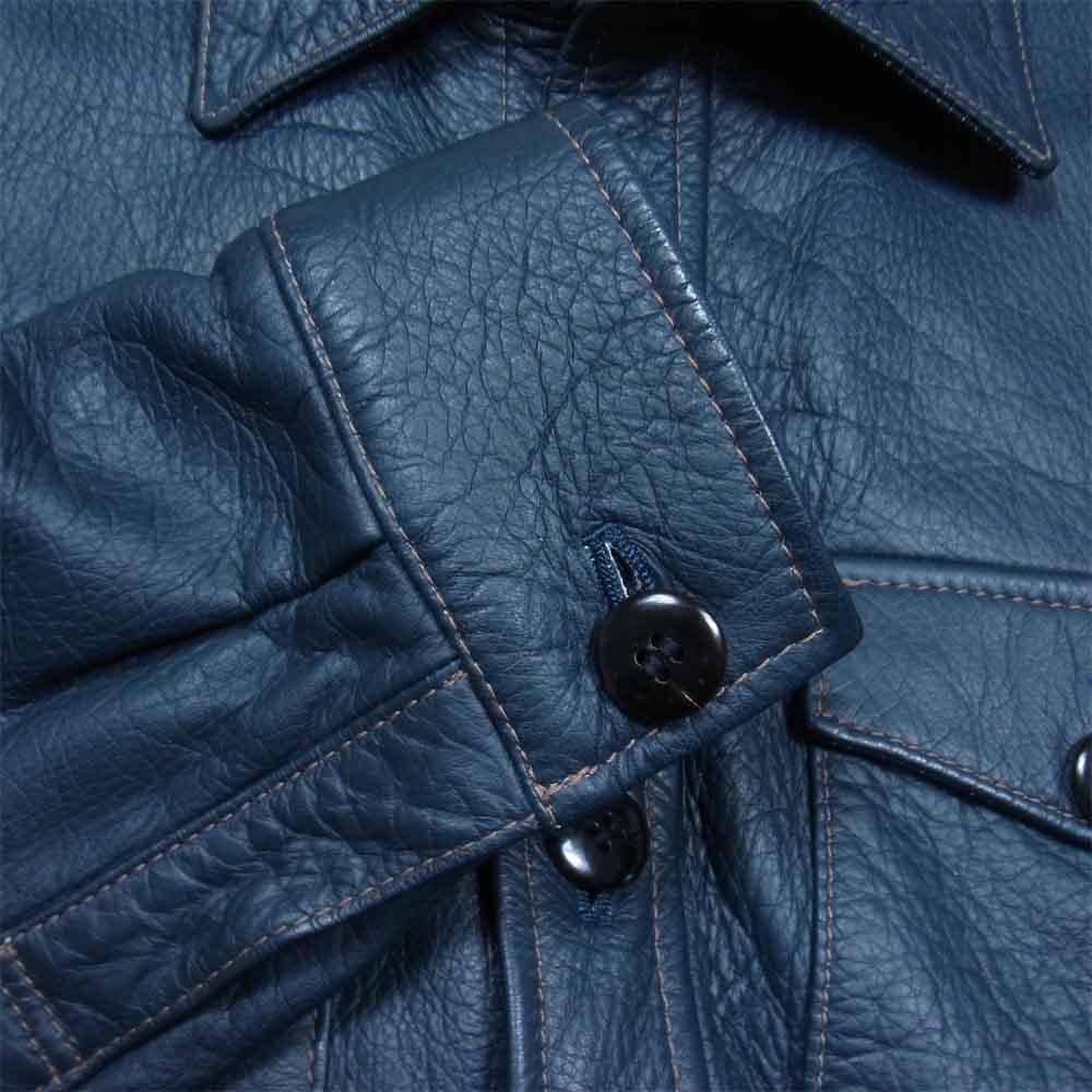 THE FLAT HEAD ザフラットヘッド ディアスキン レザー シャツ ブルー系 38【中古】