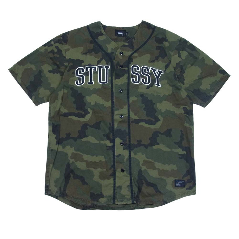 STUSSY ステューシー カモ柄 ベースボールシャツ カーキ系 XL【中古】