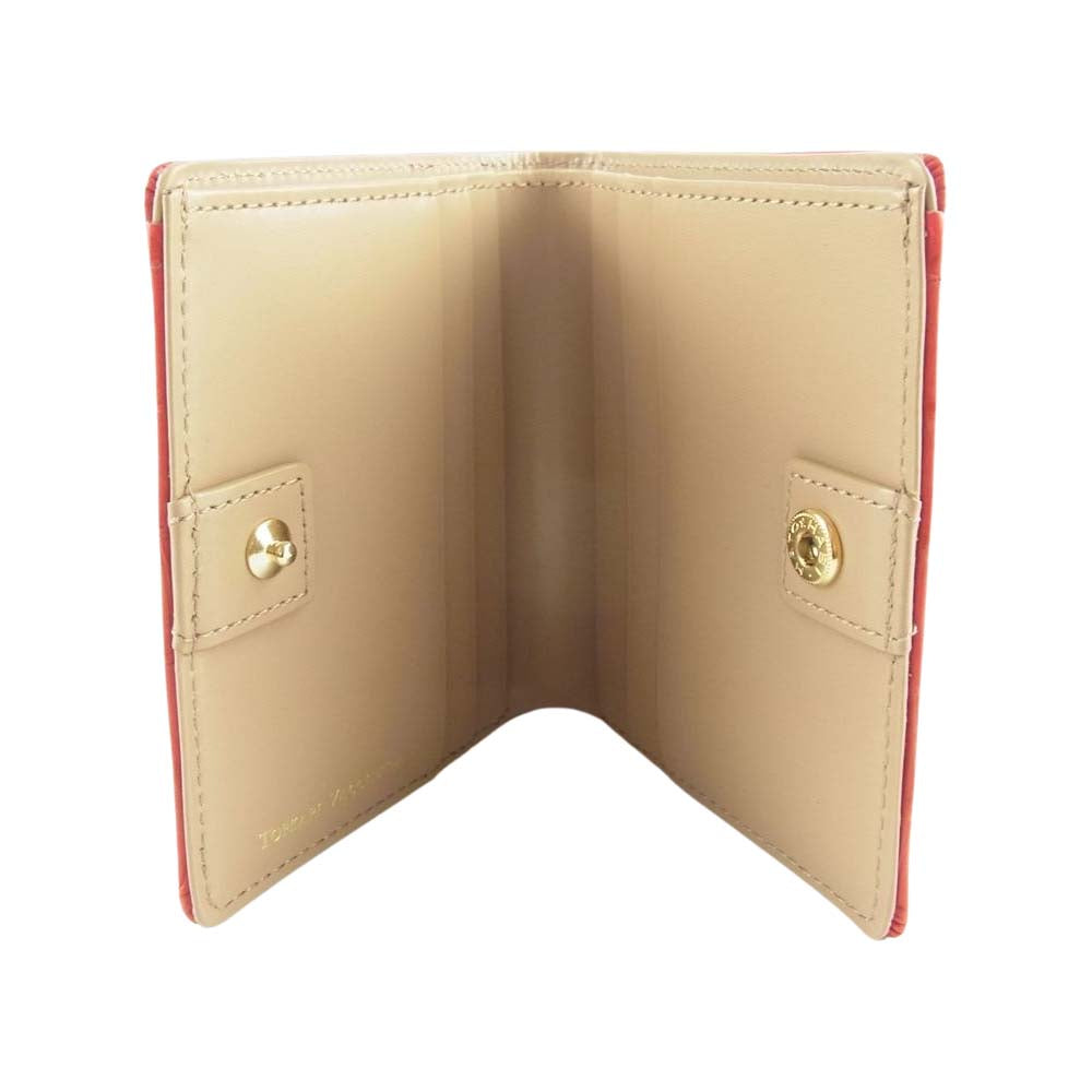 トプカピ COCCO コッコ クロコ型押し コンパクト 二つ折り 財布 レッド系【極上美品】【中古】