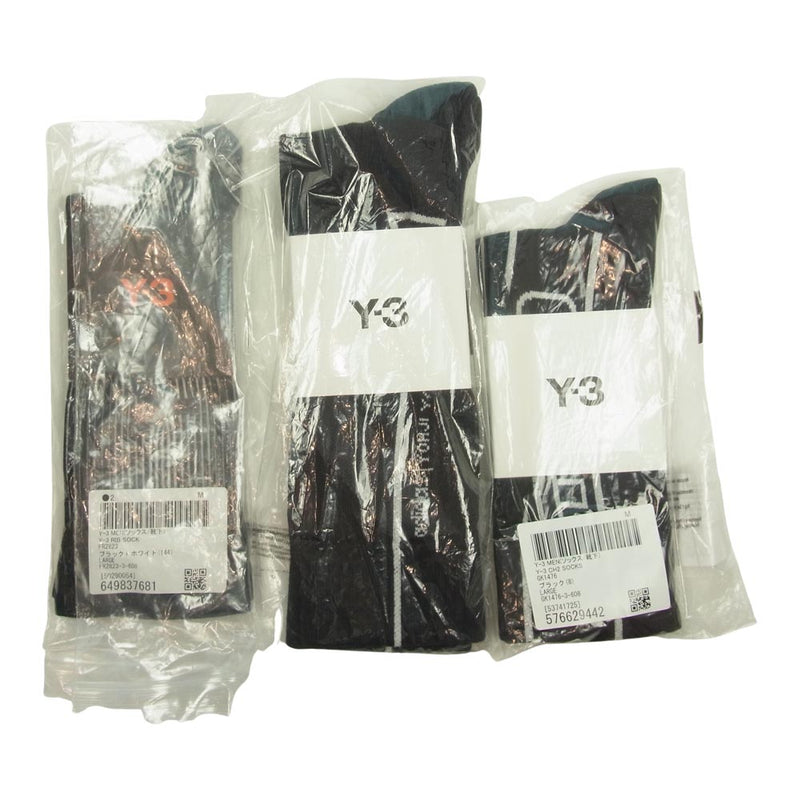 Yohji Yamamoto ヨウジヤマモト Y-3 ワイスリー ロゴ ソックス 靴下 3足セット ブラック系 L  28～30cm【新古品】【未使用】【中古】