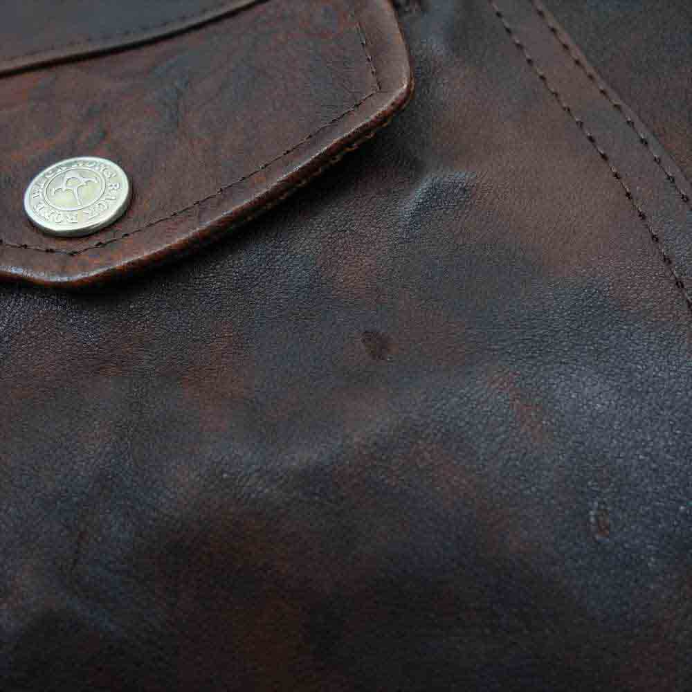 BACKBONE バックボーン 07AW BB07FW-LB02 TYPE A-1 インディアンスカル 襟ボア付き ホースハイド レザー ダブルライダース ジャケット ダークブラウン系 XL【中古】