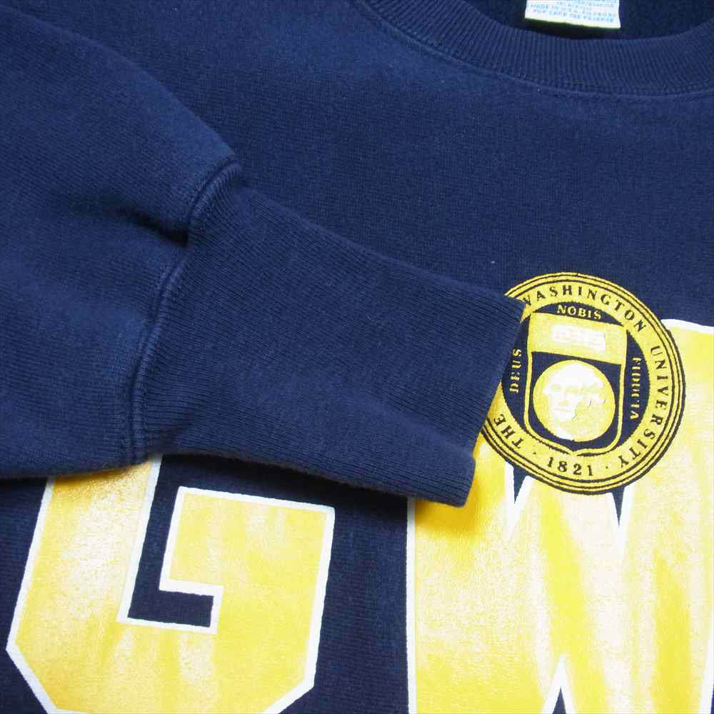 Champion チャンピオン ヴィンテージ USA製 90s 刺繍タグ GWU プリント リバースウィーブ スウェット トレーナー ネイビー系 L【中古】